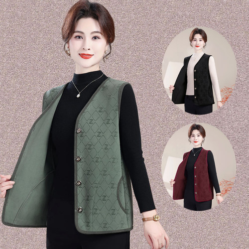 妈妈春秋冬装摇粒绒薄款马甲坎肩中老年女装大码宽松上衣马夹背心