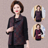 大码 新款 格子马甲中老年女装 薄款 洋气老人上衣马夹坎肩 妈妈春秋装