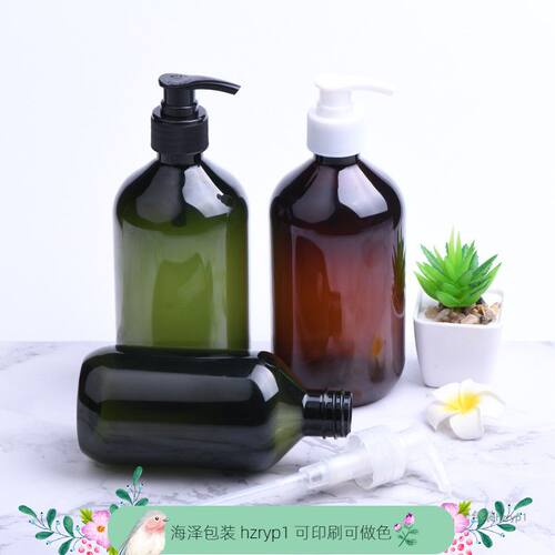 酒店洗发水洗手液替换瓶28牙300ml500毫升棕色墨绿细脖乳液泵瓶