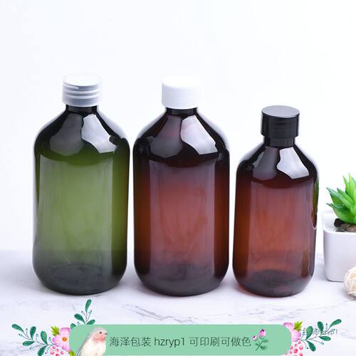 300/500ml毫升细脖旋盖瓶28口径可乐盖塑料洗发水瓶棕色墨绿色PET
