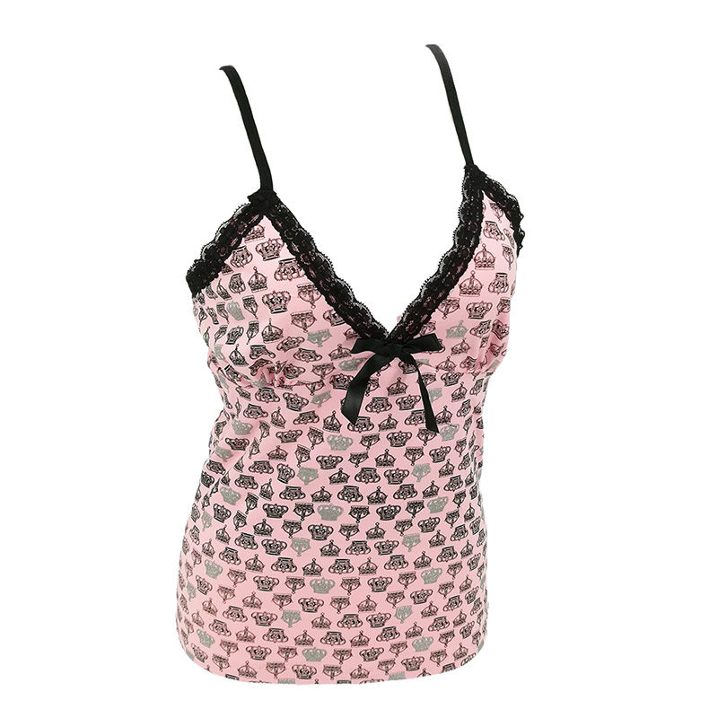 대외 무역 싱글 여성 홈 캐미솔 순면 여름 스타일 통기성 상쾌하고 다용도 핑크 크라운 패턴 IND