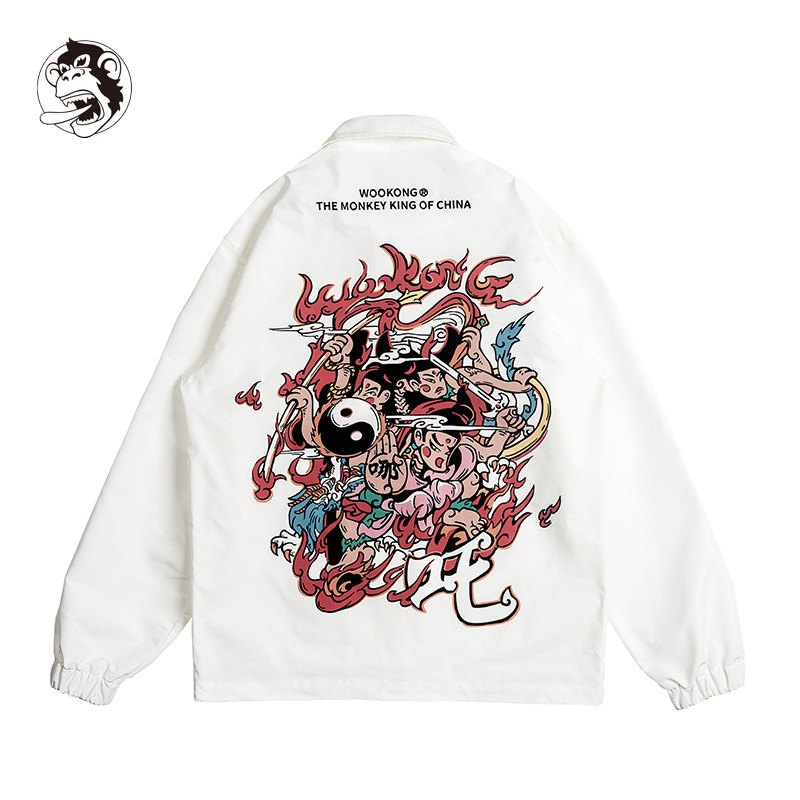wookong悟空春季新款哪吒印花刺绣薄款工装外套男士女教练夹克潮