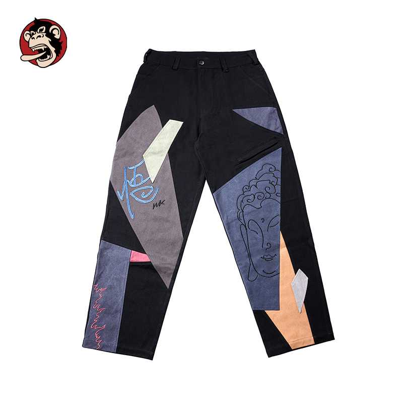 WOOKONG悟空几何拼接刺绣工装裤