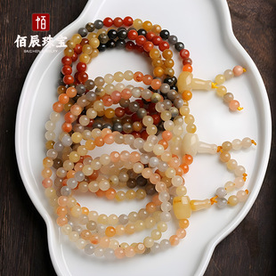 新疆金丝玉手串戈壁玉108颗手链圆珠项链货源七彩玉石佛珠