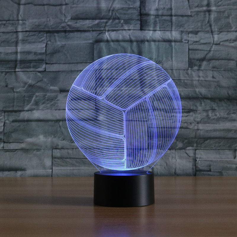 创意排球3d小夜灯插电触控七彩色氛围灯桌面装饰视觉灯床头台灯