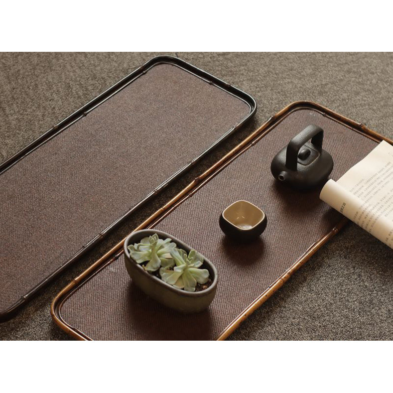 古唐紫竹收纳盘 长款梅鹿托盘茶具收纳盘竹编奉茶盘长形茶道零配