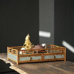 红湘妃竹绢布都承盘 文人茶具收纳盘古文盘茶道配件