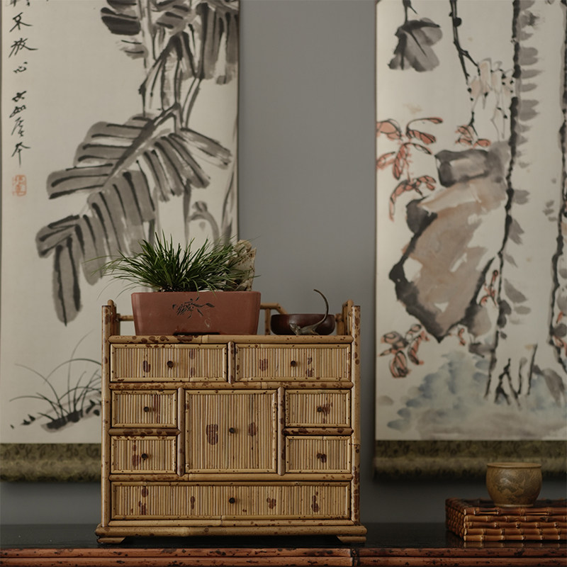 福建红湘妃竹制多宝首饰珠宝收纳盒收纳柜 茶室家用文玩柜全手工