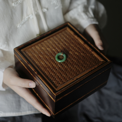 湘妃竹收纳盒 茶具文玩收纳竹制普洱茶盒创意首饰盒竹绣盒