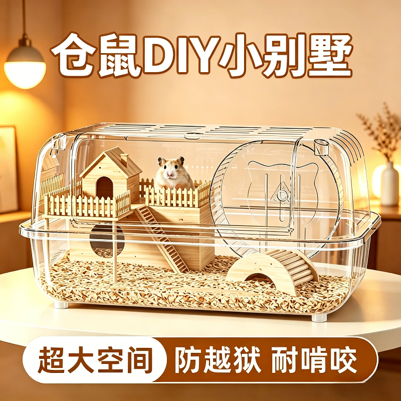 仓鼠笼子亚克力超大空间金丝熊别墅防越狱透明PET笼DIY豪华饲养箱