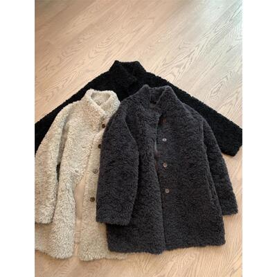 奶fufu羊羔毛外套女白色新款冬季韩系宽松皮毛一体中长款毛毛大衣