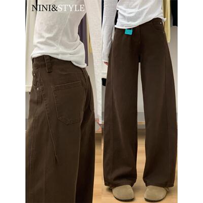 咖啡色阔腿牛仔裤女2025