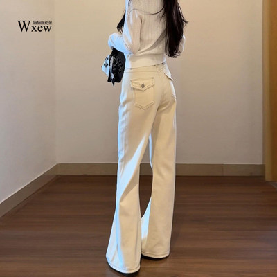 米白色微喇牛仔裤女2026