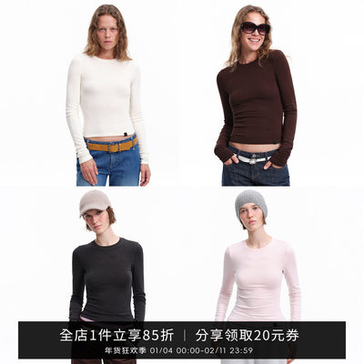 SMLE纯色圆领正肩T恤女短