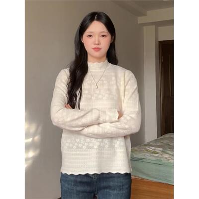 大码小香风蕾丝半高领毛