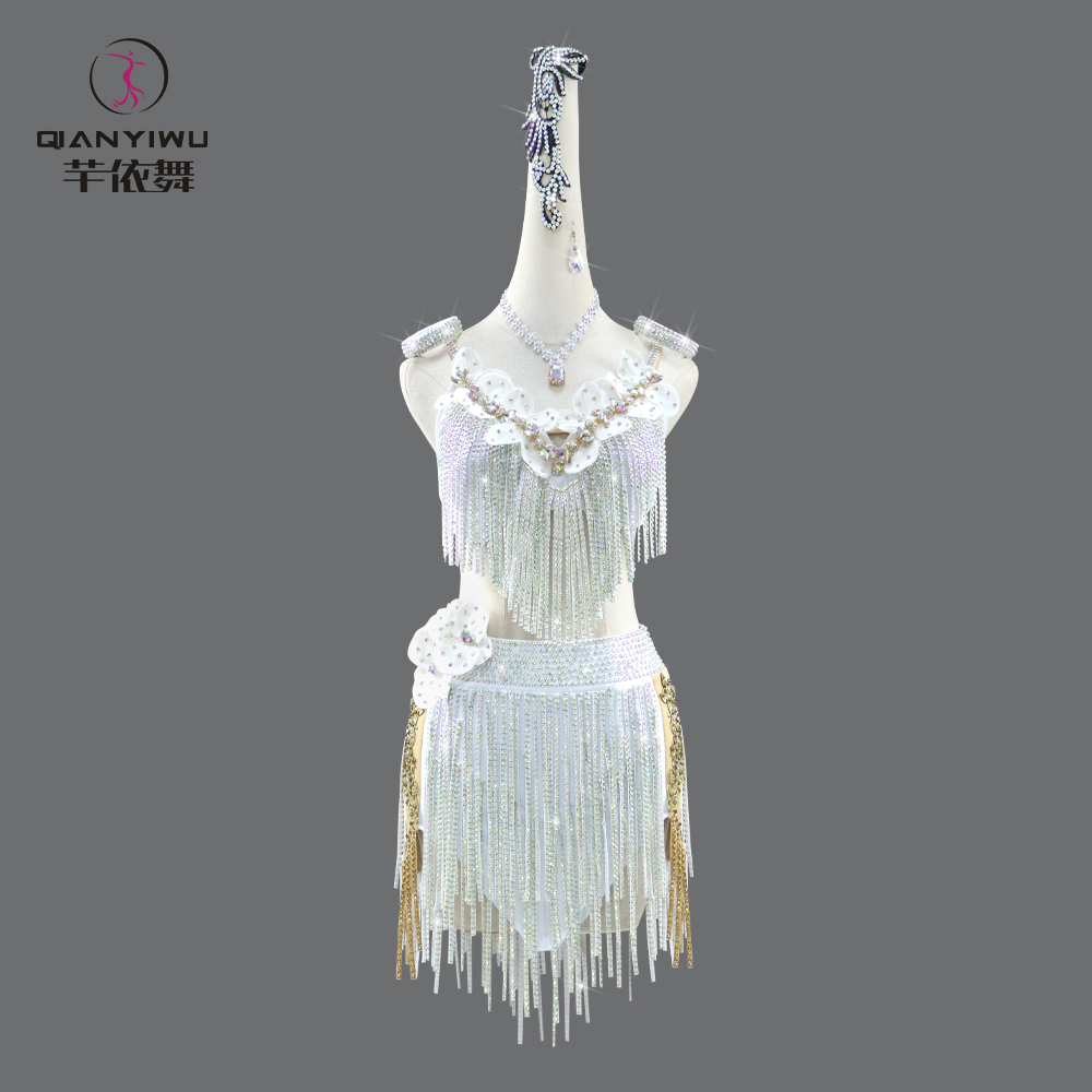 芊依舞专业白色拉丁舞比赛服装