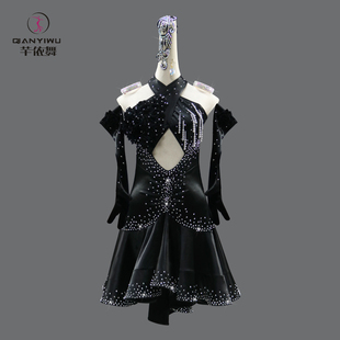 2026新款黑色拉丁舞比赛花服专业舞台演出服手套艺考级黑池表演服