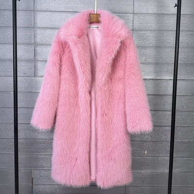 跨境厚款仿托卡毛毛外套女仿皮草中长款西装领长袖冬季大衣外套