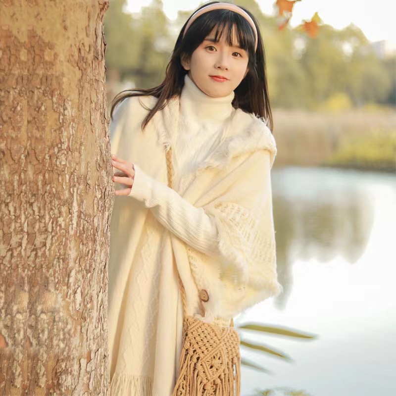 新款别致甜辣f很仙的奶系小个子氛围连帽针织毛线针织款斗篷披肩