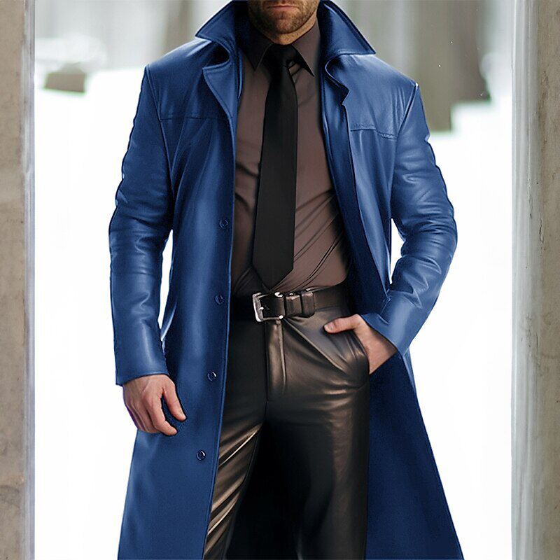 2024跨境新款男式翻领纯色风衣皮革长款PU皮COSPLAY服ZT41-特P75,男装风衣,星座1217