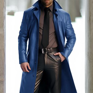 2024跨境新款男式翻领纯色风衣皮革长款PU皮COSPLAY服ZT41-特P75图片