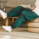 2025夏季新款潮流风男休闲拼色花长裤棉麻宽松低裆跨裤K61P45，男装休闲裤，星座1217