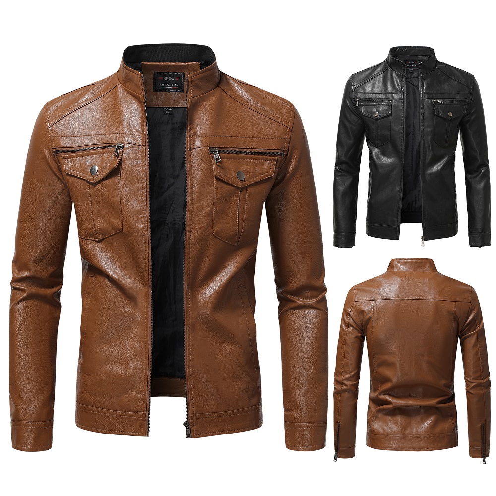 外贸新款2025秋冬拉链皮衣外套立领商务机车欧美皮夹克男PY37P90，男装夹克，星座1217