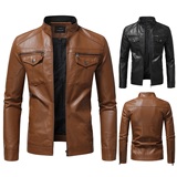 外贸新款2025秋冬拉链皮衣外套立领商务机车欧美皮夹克男PY37P90，男装夹克，星座1217