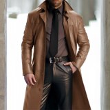 2024跨境新款男式翻领纯色风衣皮革长款PU皮COSPLAY服ZT41-特P75，男装风衣，星座1217