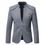 2025春秋新款男士休闲修身毛呢英伦格子西服外套小西装男X63P100，男装西服套装，星座1217