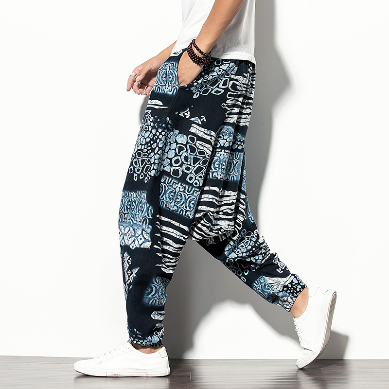 2022风亚麻休闲裤男宽松低裆吊带裤潮大码宽松灯笼裤K12P40，男装休闲裤，星座1217