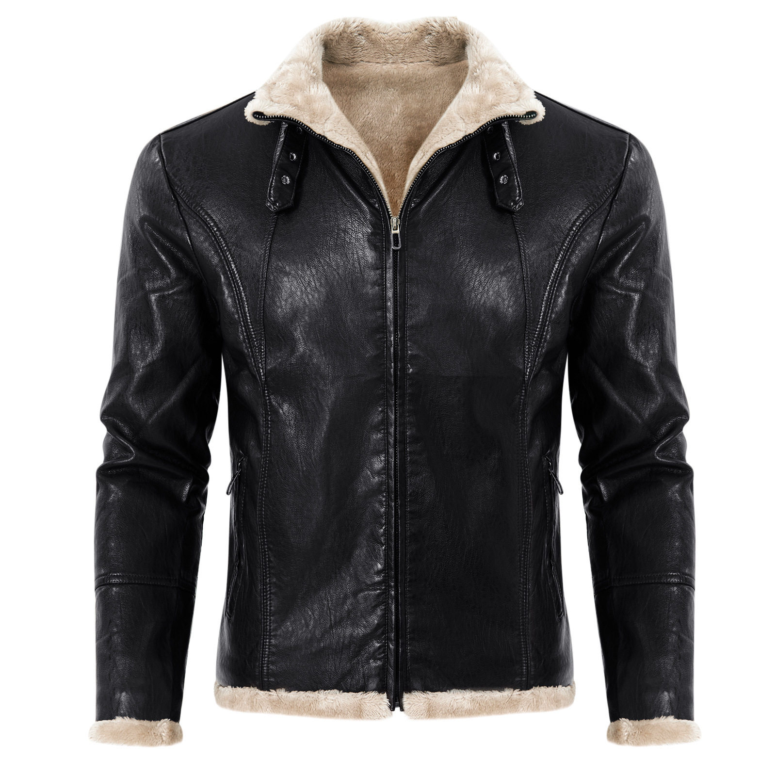 24新款男士冬季皮毛一体机车外套防风加绒加厚保暖男士皮夹克特90,男装夹克,星座1217
