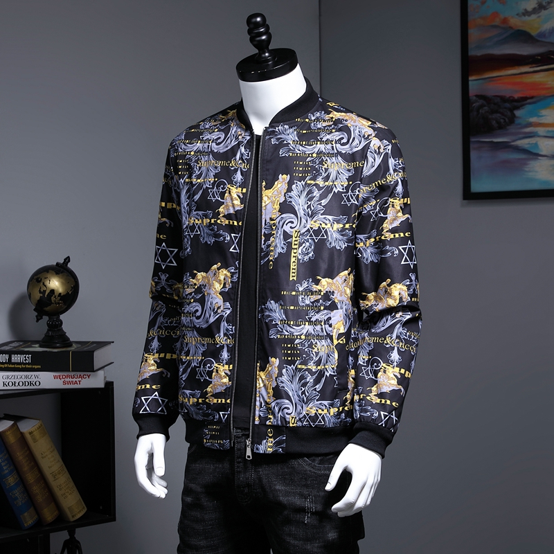 秋新款男帥氣棒球服高質量立領夾克印花大碼嘻哈外套