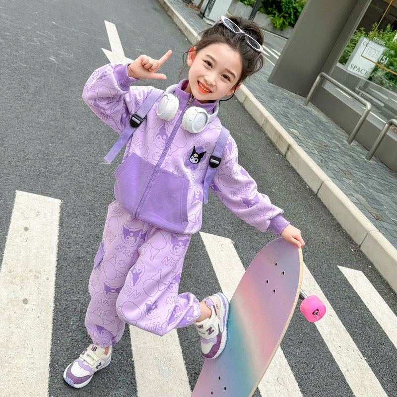 女童套装春秋季2025新款时髦洋气女孩库洛宝宝米儿童运动秋装衣服