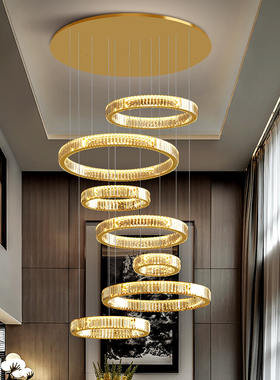 覆式楼大吊灯水晶灯轻奢别墅客厅挑空loft吊灯楼中楼旋转楼梯吊灯