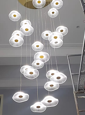 现代简约loft吊灯客厅复式楼梯灯具圆形花瓣造型LED吸顶灯