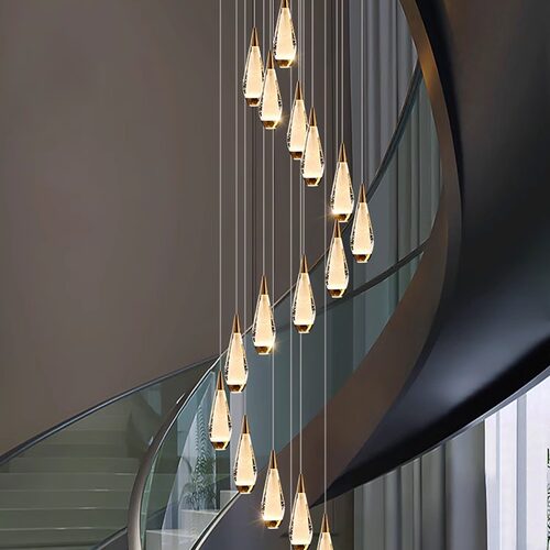 简约现代LED光源水晶楼梯吊灯