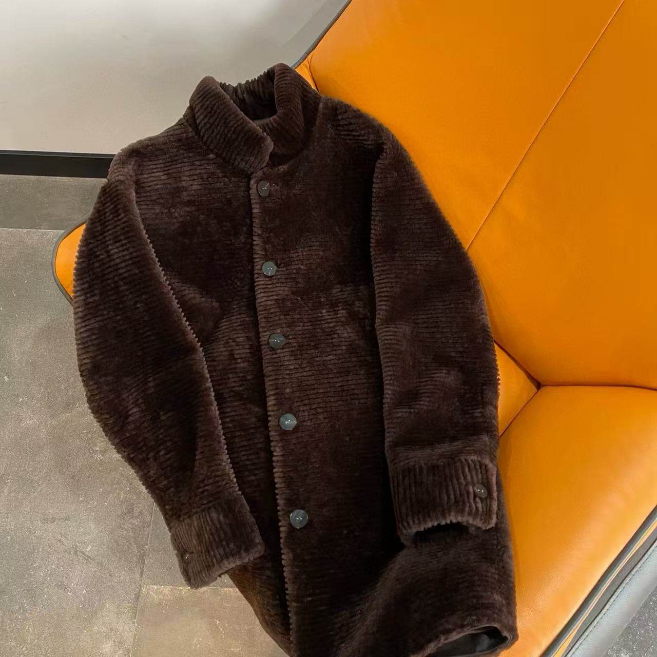 25冬季立领羊羔毛外套男秋冬皮毛一体排扣夹克咖啡色保暖大衣619