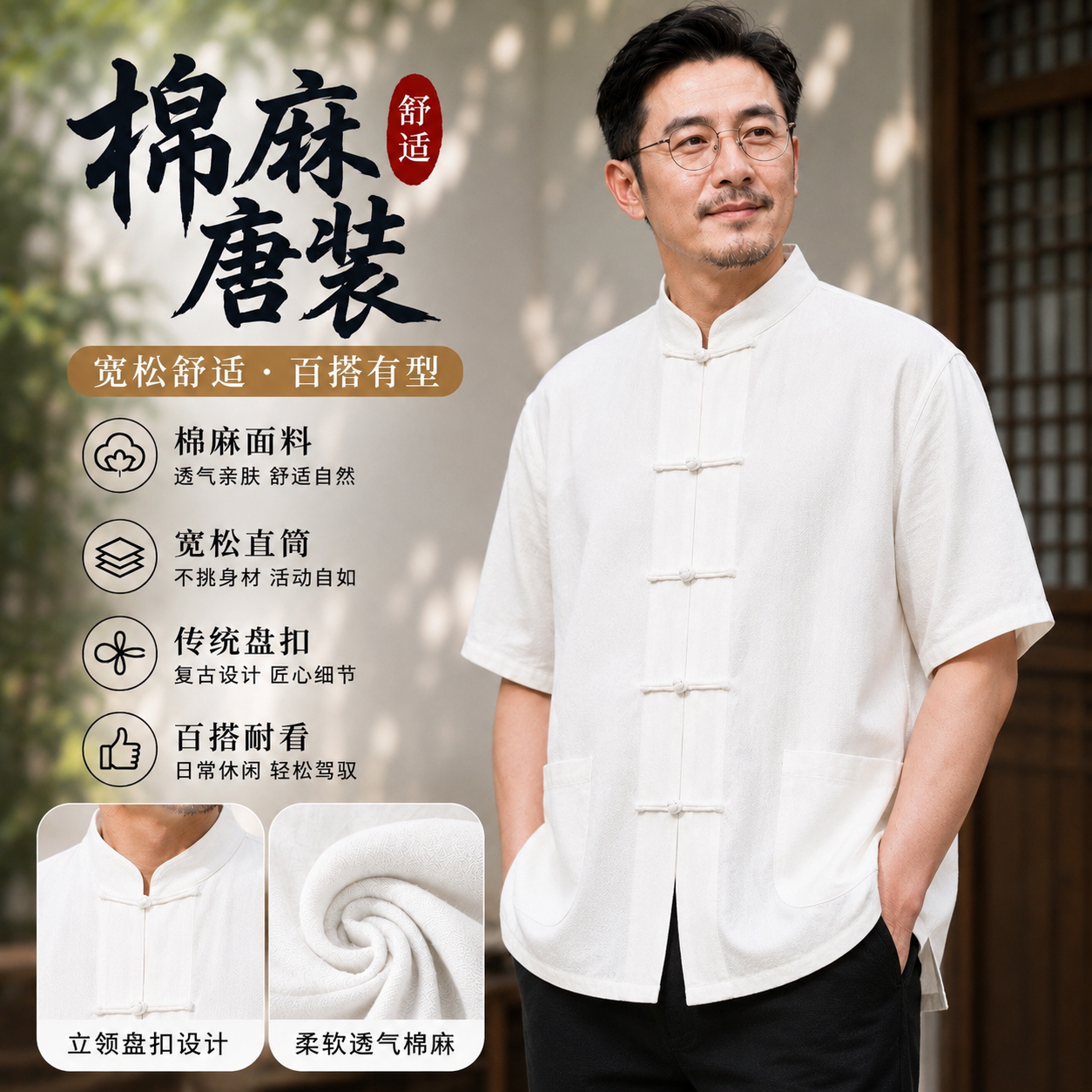 夏季宽松薄款唐装短袖上衣