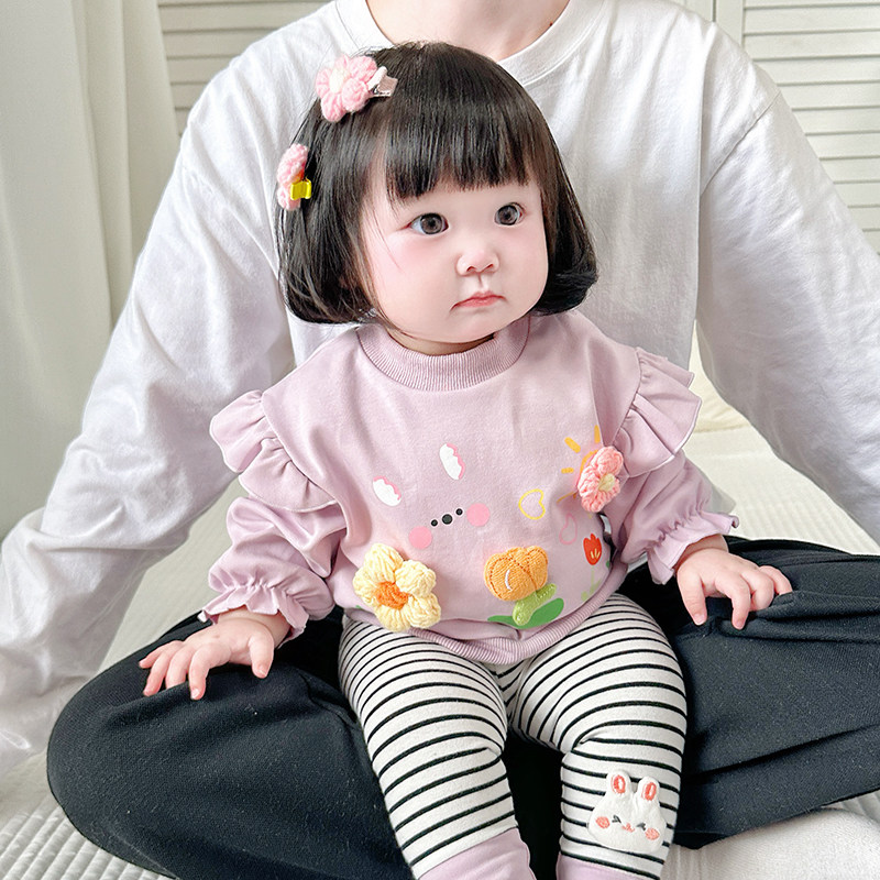 女童套装春秋款超萌宝宝卫衣韩版洋气婴儿衣服秋装小孩童装两件套