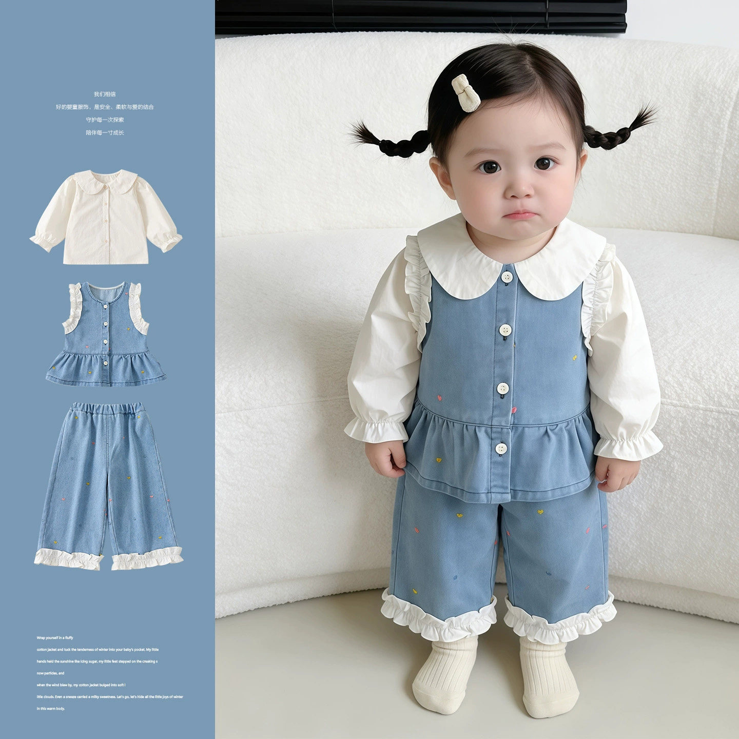 宝宝春装超萌分体套装春秋季牛仔马甲可爱打底衫牛仔裤子女童衣服,童装/婴儿装/亲子装,套装,淘宝优惠券,粉丝福利购,淘宝优惠卷
