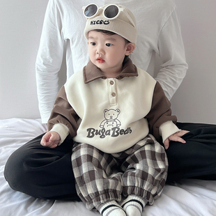 男宝宝加绒打底衫秋冬婴儿polo长袖t恤1岁冬季男宝洋气冬装衣服