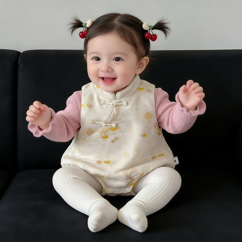 冬款女宝宝新中式背心哈衣