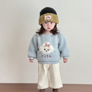 宝宝衣服冬季加绒可爱卫衣裤子卡通女童秋冬套装洋气上衣女宝冬装