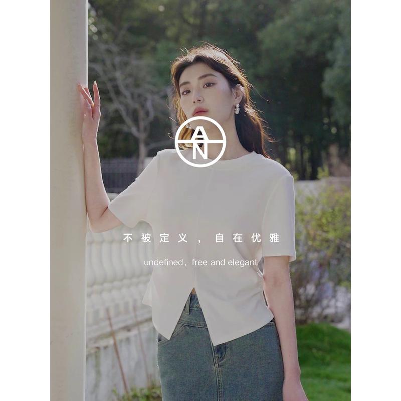 AN大码女装【多色可选】设计感圆领T恤夏季胖mm收腰显瘦短袖上衣