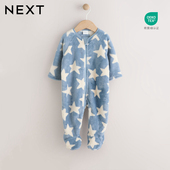 英国NEXT婴儿长袖 连身加绒哈衣宝宝拉链包脚奶白蓝星星冬家居睡衣