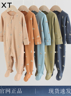 英国NEXT进口婴儿长袖双拉链包脚卡通动物春秋连体衣家居宝宝睡衣