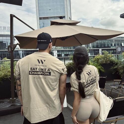 美式潮牌短袖t恤男运动健