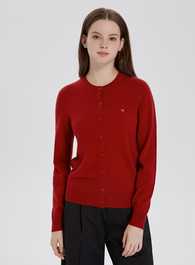 Polovillae/保罗威特秋冬轻薄慵懒风毛衣女士圆领开衫羊毛衫