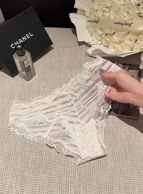 无花果香氛 外贸欧美新款白蕾丝高开叉三角裤半透视透视女士内裤